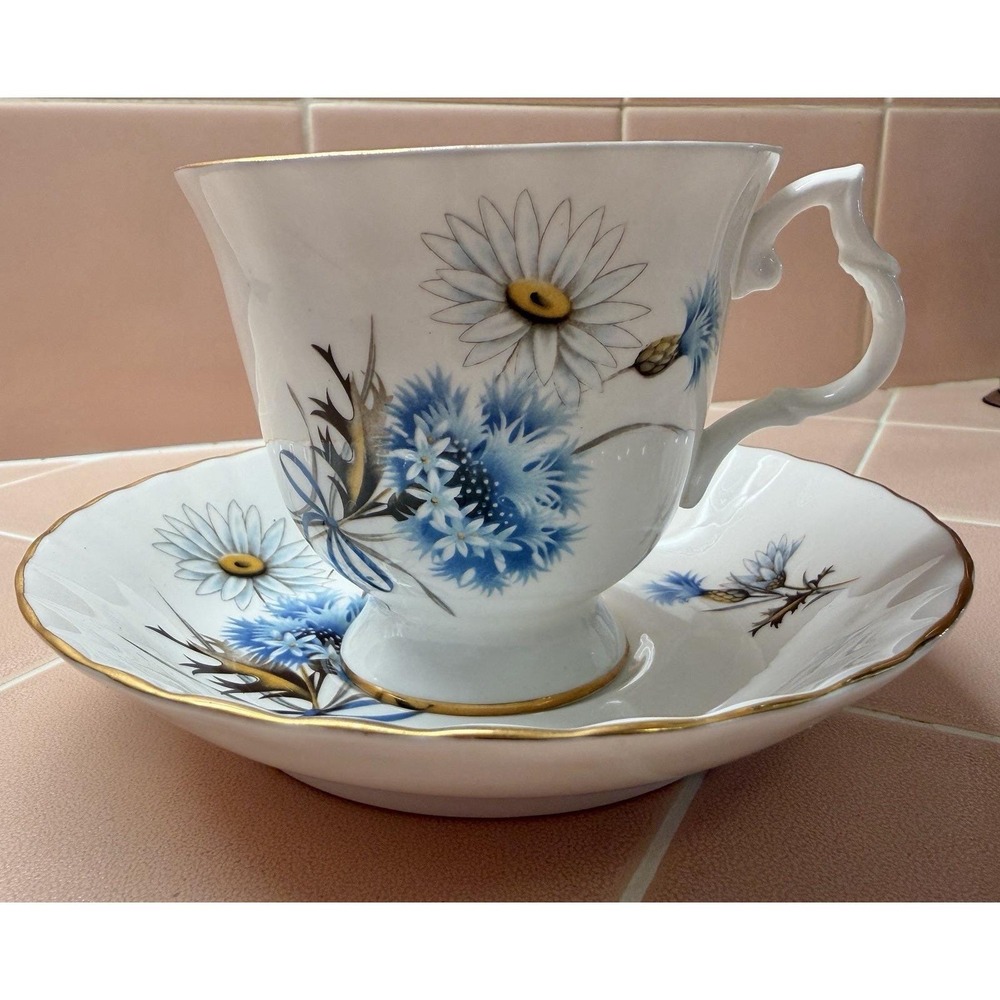 Vintage Bluebird Fine Bone China Canada Cup & Saucer Blue Flowers (C21)